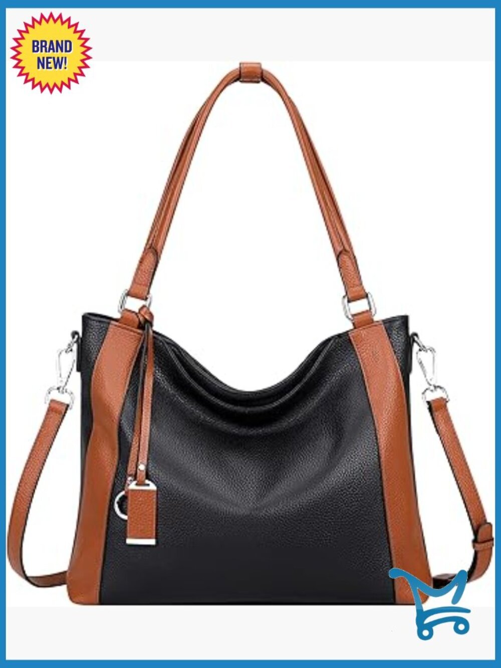 Large Genuine Leather Hobo Shoulder Bag with Detachable Crossbody Strap